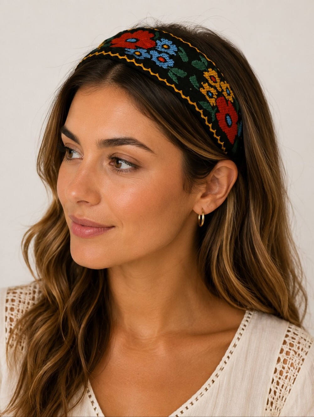 Black Multicolor Floral Ethnic Boho Festival Headband
